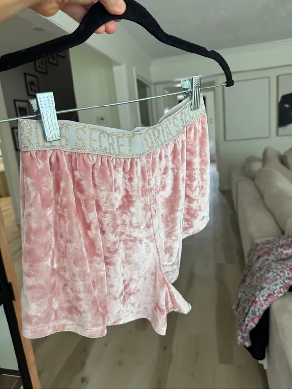 Victoria’s secret boxer pajamas shorts crushed velvet elastic micro glitter - Image 5