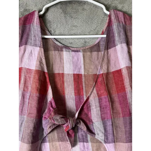 Madewell Plaid Tie-Back Tank in 100% Linen Natural Fiber Tank Top Blouse Size 12 - Image 2