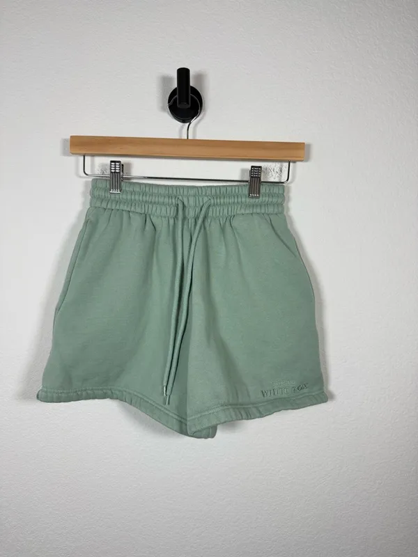 White Fox Sweat Shorts Sage Green Embroidered Logo Size XS Lounge - Image 3