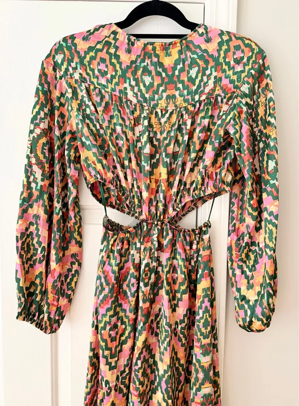 Zara Printed Cutout Bohemian Maxi Dress, Size XS - Image 9