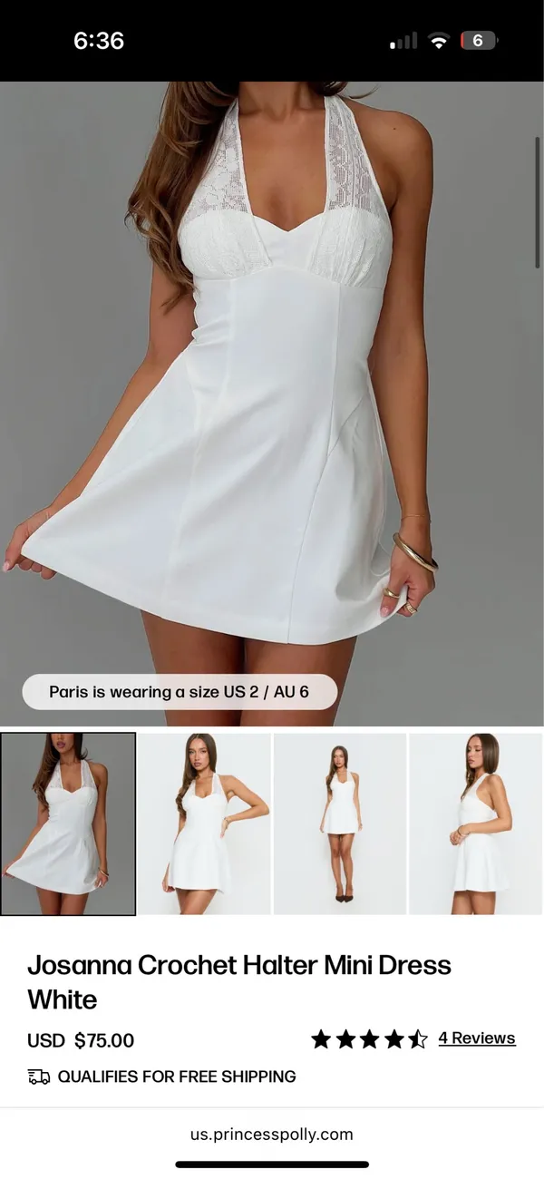 Princess Polly Josanna Crochet Halter Mini Dress White. Size 0. Worn once for graduation - Image 4