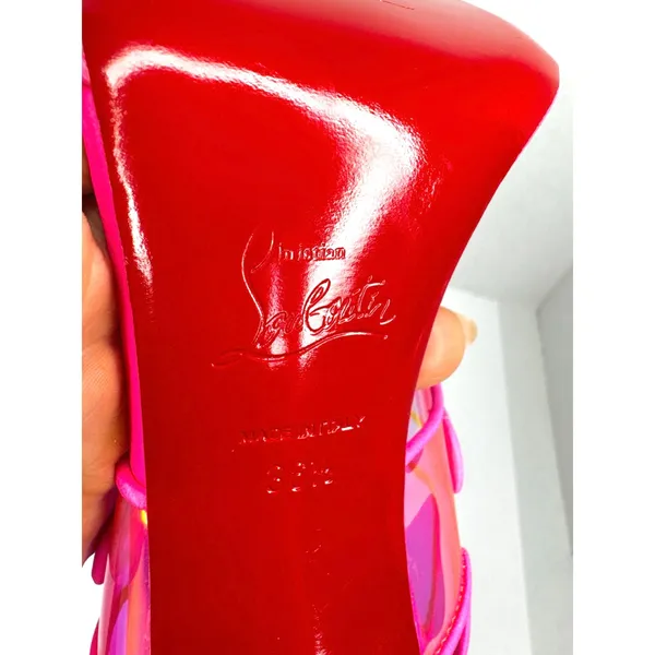 Louboutin Duniss PVC Heels Pink Transparent Sandals 100mm Size EU 36.5 - Image 4
