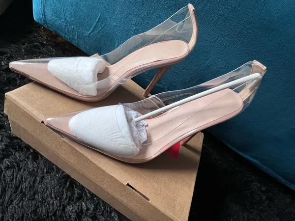 Clear Nude Pointed Toe Stiletto Heels Transparent Pumps US 8.5 EU 39 New - Image 3