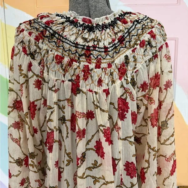Free People Keeping Up With Kara Semi Sheer Bohemian Floral Tunic Sz Large 🧡🍄 - Image 7