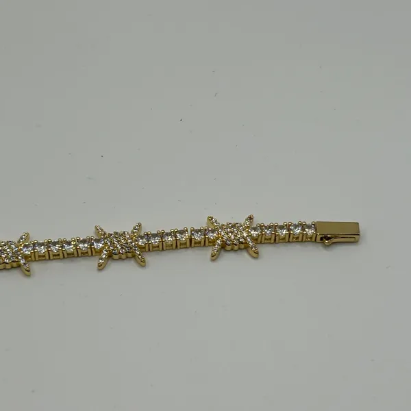 Mens Moissanite Barbwire Tennis Bracelet 8 Inch Real Gold Iced Plated Bold - Image 3