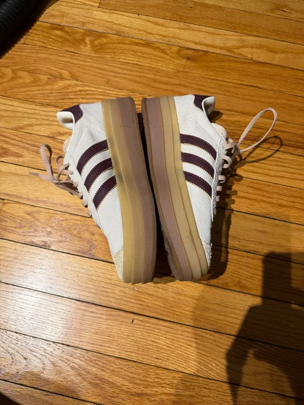 Adidas Gazelle Bold Leather Suede Platforms Burgundy Cream Maroon Sneakers Sz 8 white shoes - Image 5