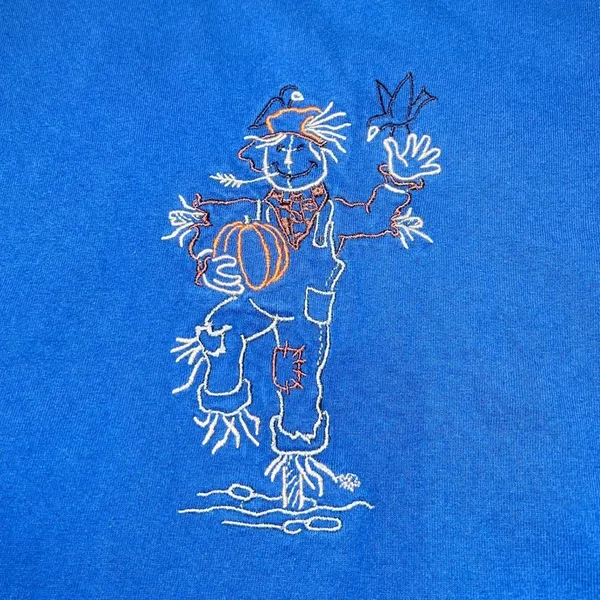 Lee‎ Vintage Scarecrow Pumpkin Embroidered T Shirt Womens Large Blue Autumn Fall - Image 7