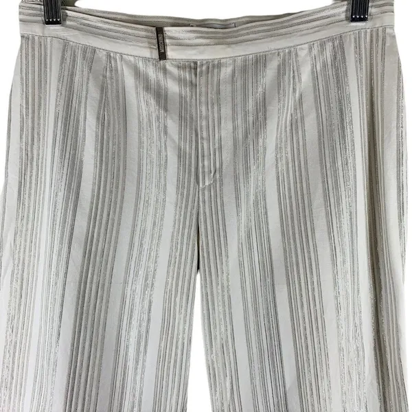 MOSCHINO White and Silver Stripe Cotton Blend Cropped Pants Size 8 - Image 2