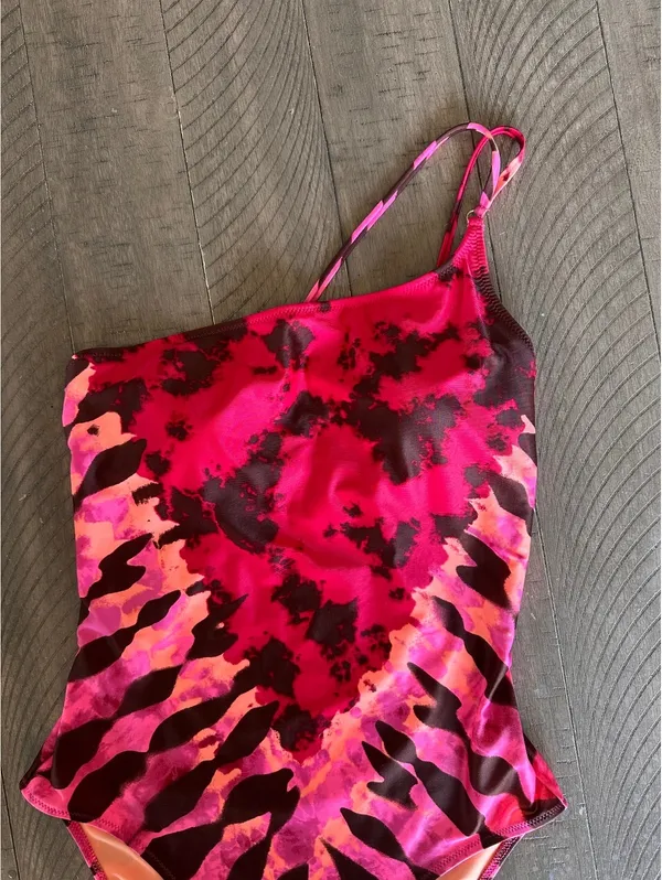 Aerie One Shoulder One Piece Swimsuit in Neon Peach & Pink Women’s Small - Image 4