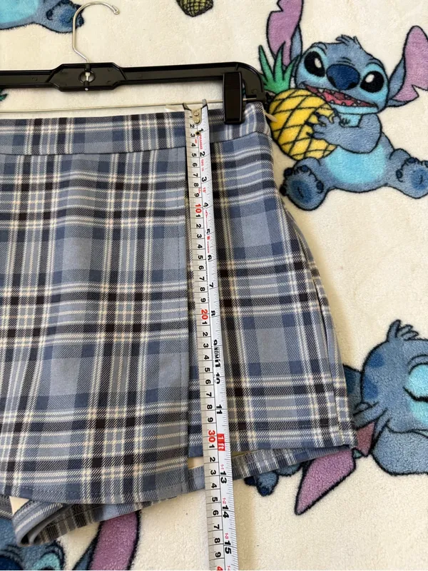 IRIS Size S Blue Plaid Wrap Mini Skort Y2K 90s Preppy Academia Clueless Grunge - Image 9