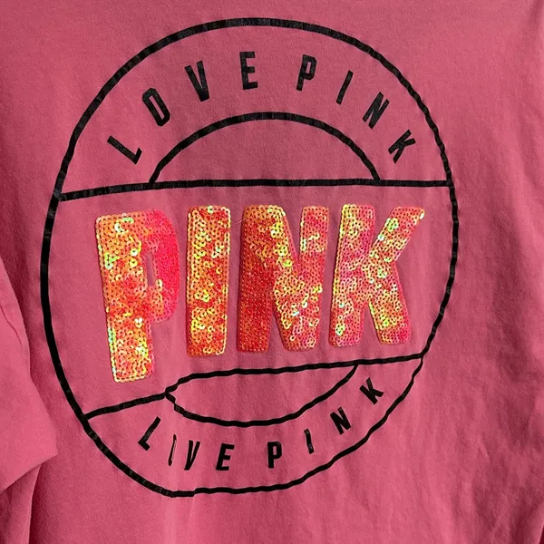 PINK Victoria's Secret Pink Long Sleeve Tee Black Mesh Detail Medium Oversized - Image 6