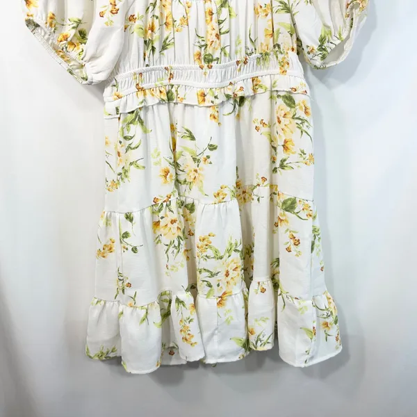 Altar'd State XS Milkmaid Dress Floral Puff Sleeve Tiered White Cottagecore 1308 - Image 5