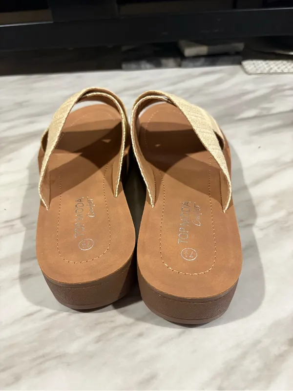 TOP Moda Woven Cross-Strap Sandals in Beige and Brown - Image 7