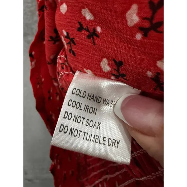 White Fox Mini Dress‎ Women Small Red Floral Smocked Off Shoulder Tie Front - Image 7