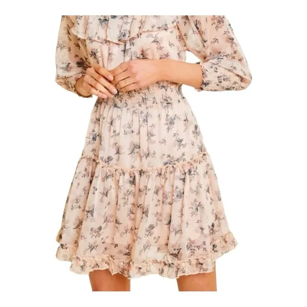 Hayden Los Angeles Floral Ruffle‎ Mini Dress Small Pink Smocked Off Shoulder - Image 15