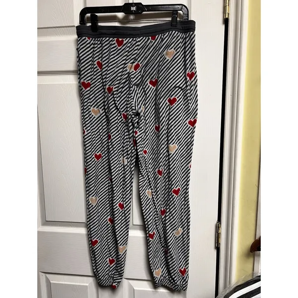 Secret Treasures Womens Large 12-14 Heart Striped Pajama‎ Jogger Pants Black Red - Image 4