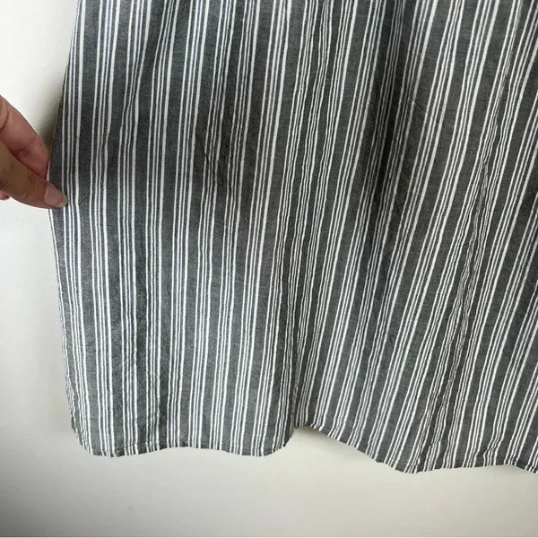 Altar'd State Striped Mini Dress Gray Zip Cotton Pleats Baby Doll Coastal Medium - Image 6