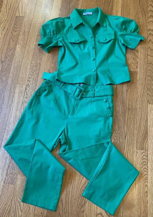 High waist Belted pants and top matching set green size M - Image 5