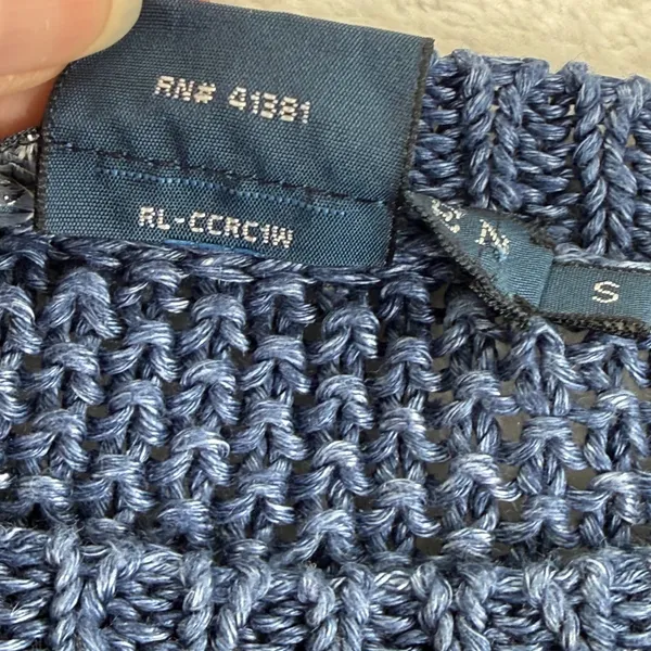 Ralph Lauren Blue 100% Linen Italian Yarn Open Knit Sweater Small‎ RL-CCRC1W - Image 7