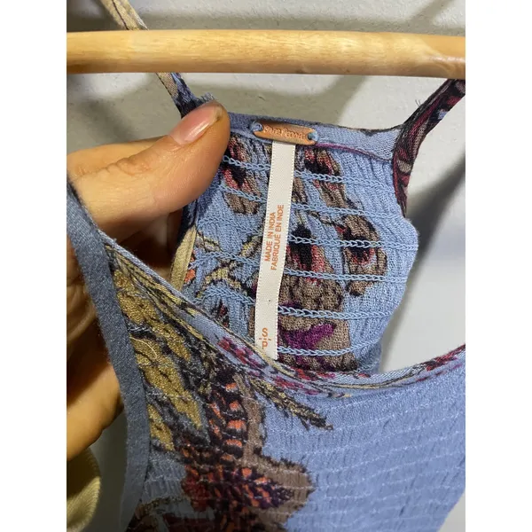 Free People Midi Dress Womens‎ Small Blue Floral Smocked Boho Summer - Image 5