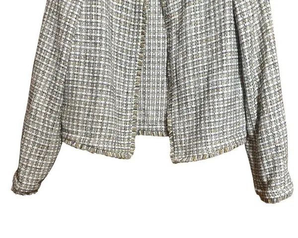 Calvin Klein Jacket Women 6 Multicolor Tweed Plaid Wool Blend Fringe Open Jacket - Image 4