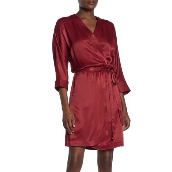 SCOTCH & SODA Maison Scotch Red Satin Wrap Dress Solid Party Cocktails Medium - Image 13