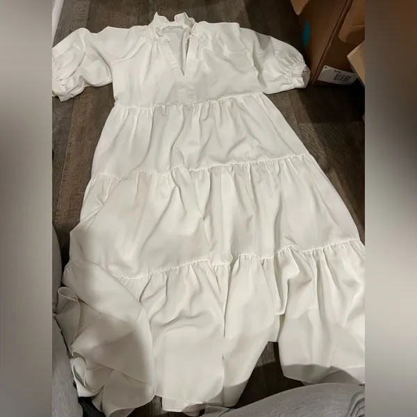 Amanda Uprichard Saffron Dress 3/4 Sleeve Ruffle Tiered Midi white xs‎ - Image 8