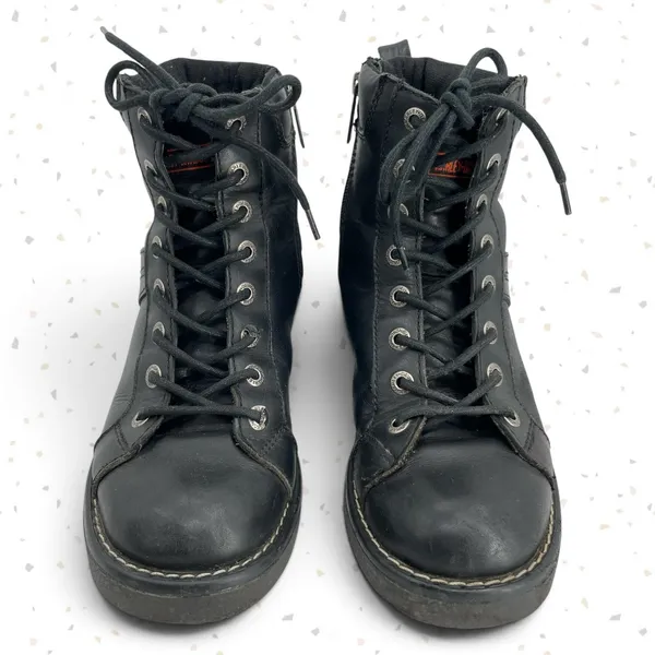 Harley-Davidson Black Leather Biker Boots Lace Up Side Zipper 84051 Heavy Duty 9 - Image 6