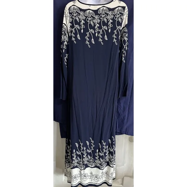 Emery Rose Navy Blue Boho Floral Maxi Dress - Size L - Image 3
