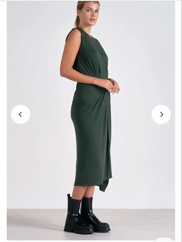 New With Tags Elan Front Slit Dark Green Midi Dress Sz S - Image 3