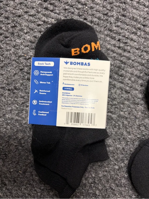 5-Pack Bombas Socks XS Black Arch support cushioned NWT Blister tab reinforced - Image 2