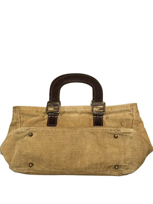 FENDI Corduroy Tote Bag with Dark Brown Leather Handles Vintage - Image 15