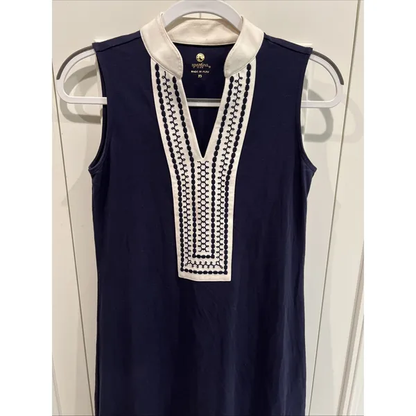 Spartina 449 Navy Blue & White Embroidered Dress Nautical Resort Preppy - Image 2