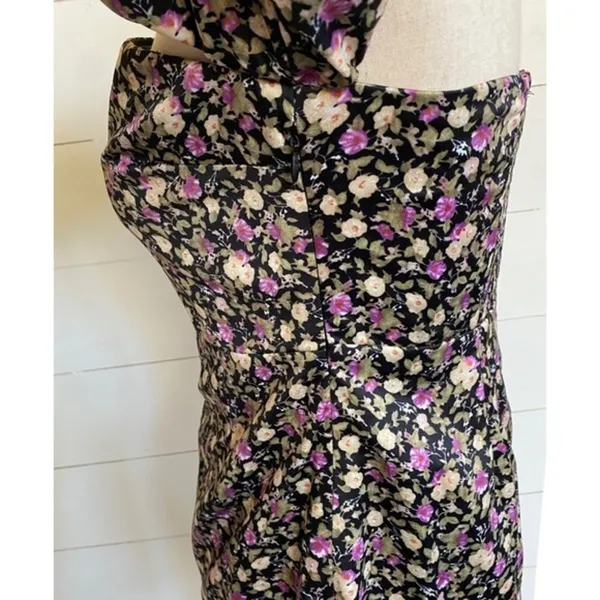 Pomelo Floral Puff Sleeve Mini Dress Black‎ Purple Square Neck Smocked Back M - Image 12