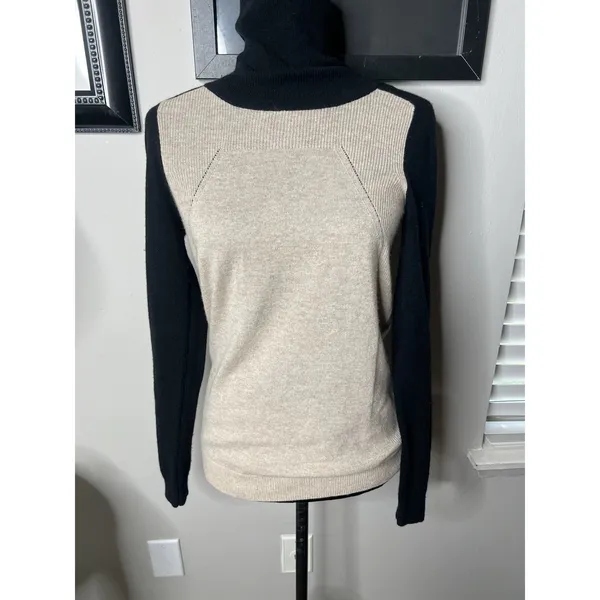 Vince Cashmere Sweater Women's XS COLORBLOCK black/beige Turtleneck Long‎ Sleeve - Image 8