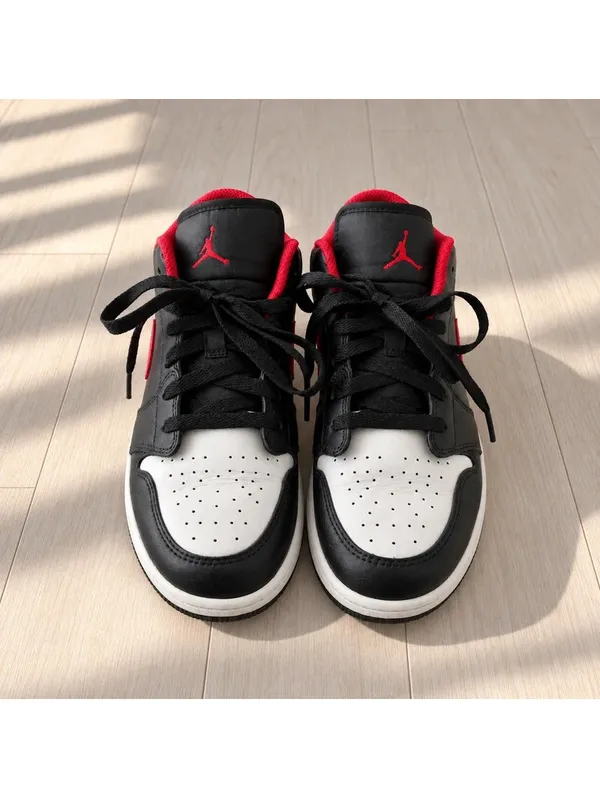 Air Jordan 1 Low Black Red White Sneakers Youth 6Y Women’s 7.5 - Image 2