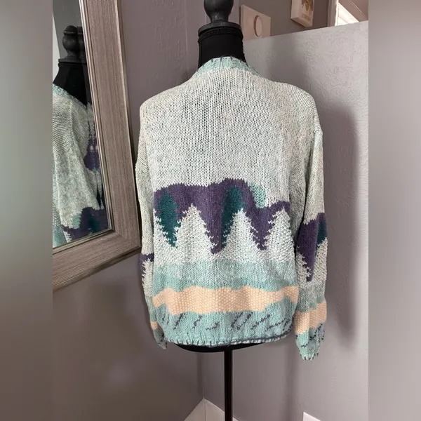 VTG Heirlooms Hand Knit Wool Blend Cottagecore Grannycore Cardigan Large. - Image 5