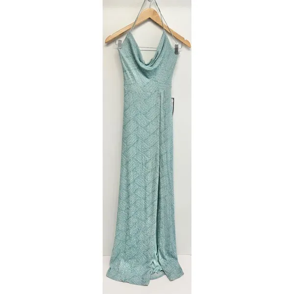 B Darlin Gown Size Small Green Mint Open‎ Back Side Slit Spaghetti Strap - Image 2