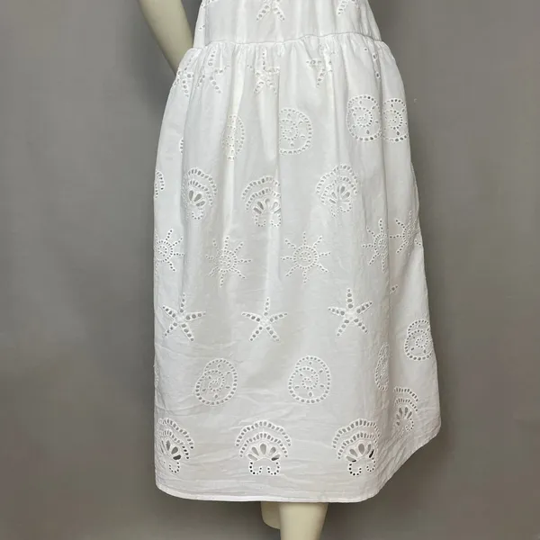 Sim & Sam Eyelet Dress Beachy Seashell Sun Star Nautical White Milkmaid Pockets - Image 8