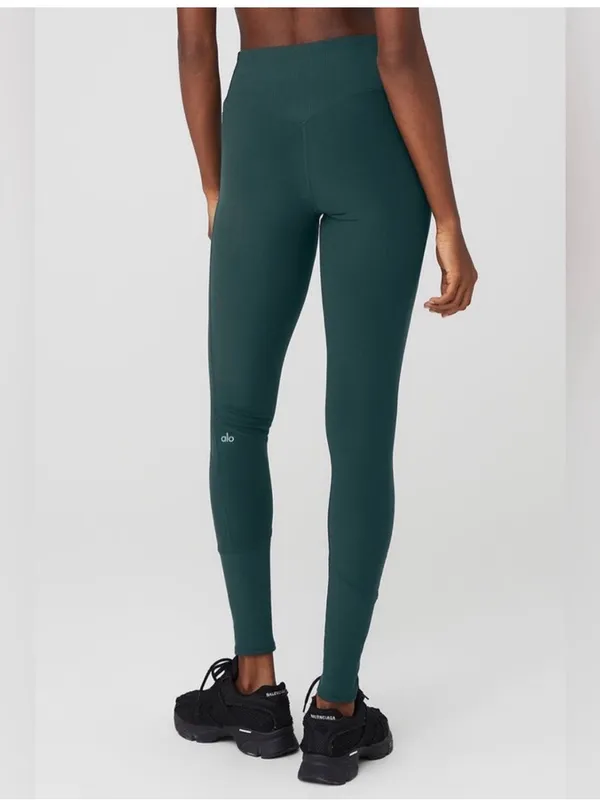 Alo Yoga Alo Soft Lounge Leggings XS Midnight Green Ribbed Pilates Yoga Sporty - Image 2