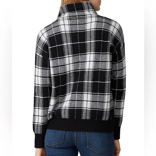 Lauren Ralph Lauren Sz Large Black White Plaid High Mock Neck Pullover Sweater - Image 2
