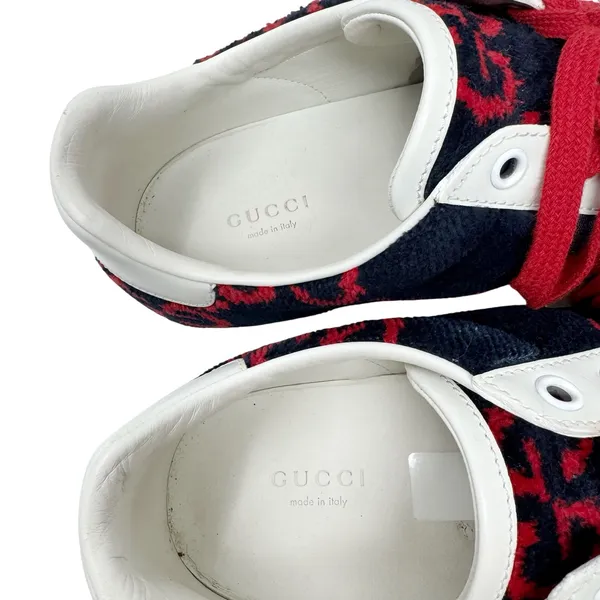 Gucci Ace GG Fabric Sneakers Navy Red Monogram Web Stripe Low Top Women’s 39 - Image 6