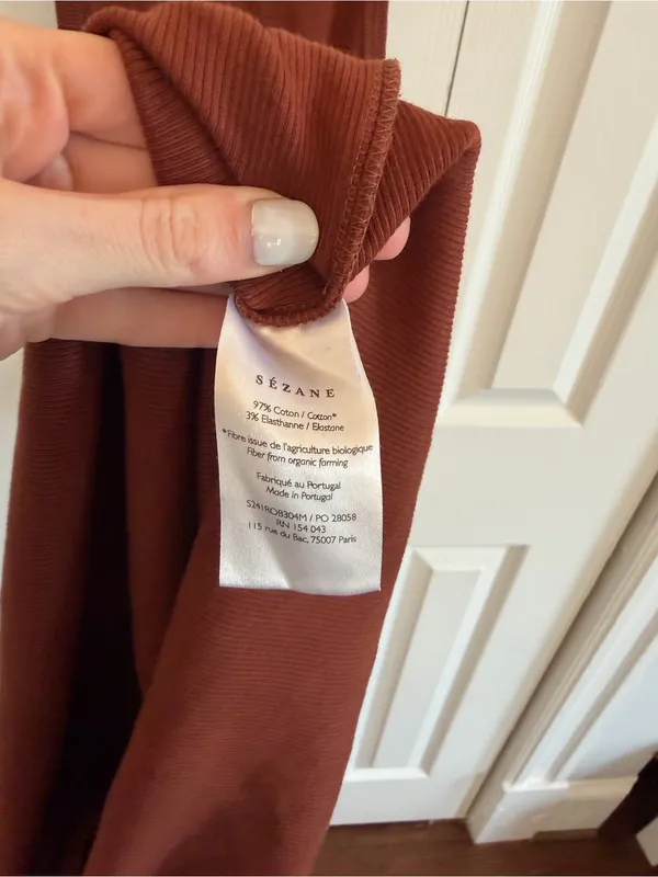 Sezane Erina Ribbed Maxi Dress Organic Cotton Brown Size Small - Image 4