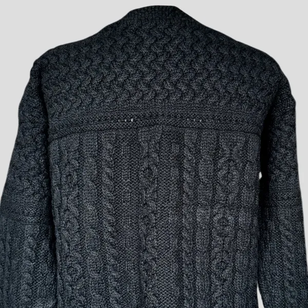 Aran Crafts 100% Merino Wool Cable‎ Knit Cardigan Black Button Up Cardigan Sz M - Image 6