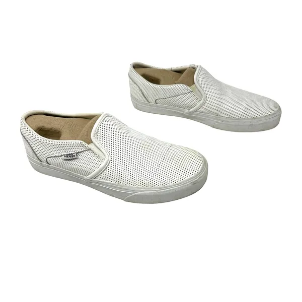 Vans Size 8.5 Sneaker White Pin Dot Leather Slip On Flats Skater‎ Casual Punk - Image 3