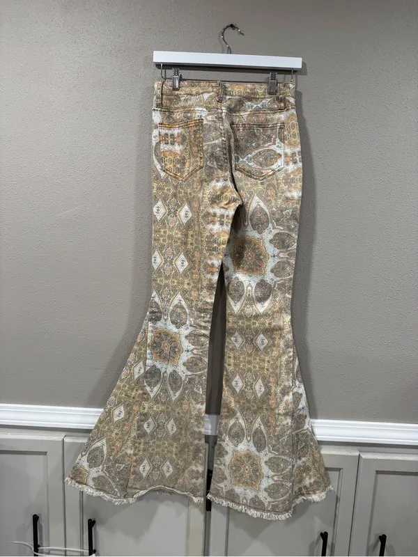 Buckle Saints & Hearts Boho Printed Flare Pants in Neutral Tones - Image 5