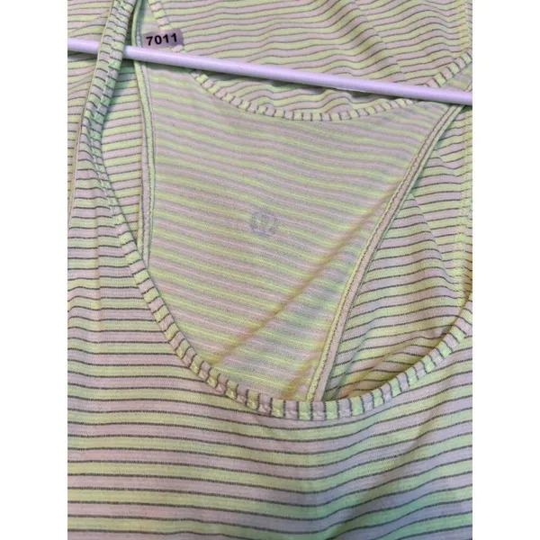 Lululemon Womens yellow Striped Racerback Tank Top sz 10 - Image 7