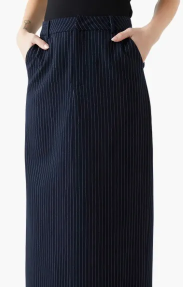 Pinstripe Maxi Dark Navy Skirt - Image 4