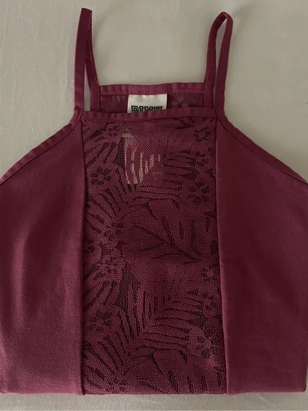 NWT Victoria's Secret PINK Deep Berry Halter Lace Bodysuit L - Image 9