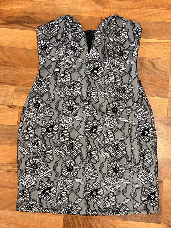 ASOS Black and Gray Lace-Effect Mini Dress - Image 2